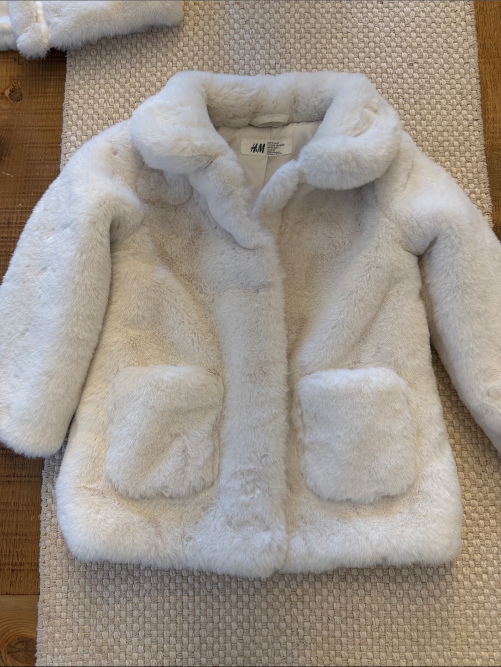H&M Cream Faux Fur Kids Coat with Patch Pockets